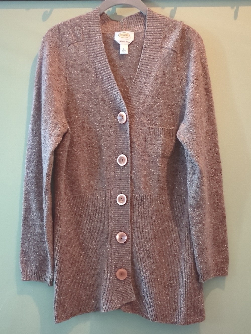 Talbots Brown Speckled Merino Wool Blend Cardigan Size L